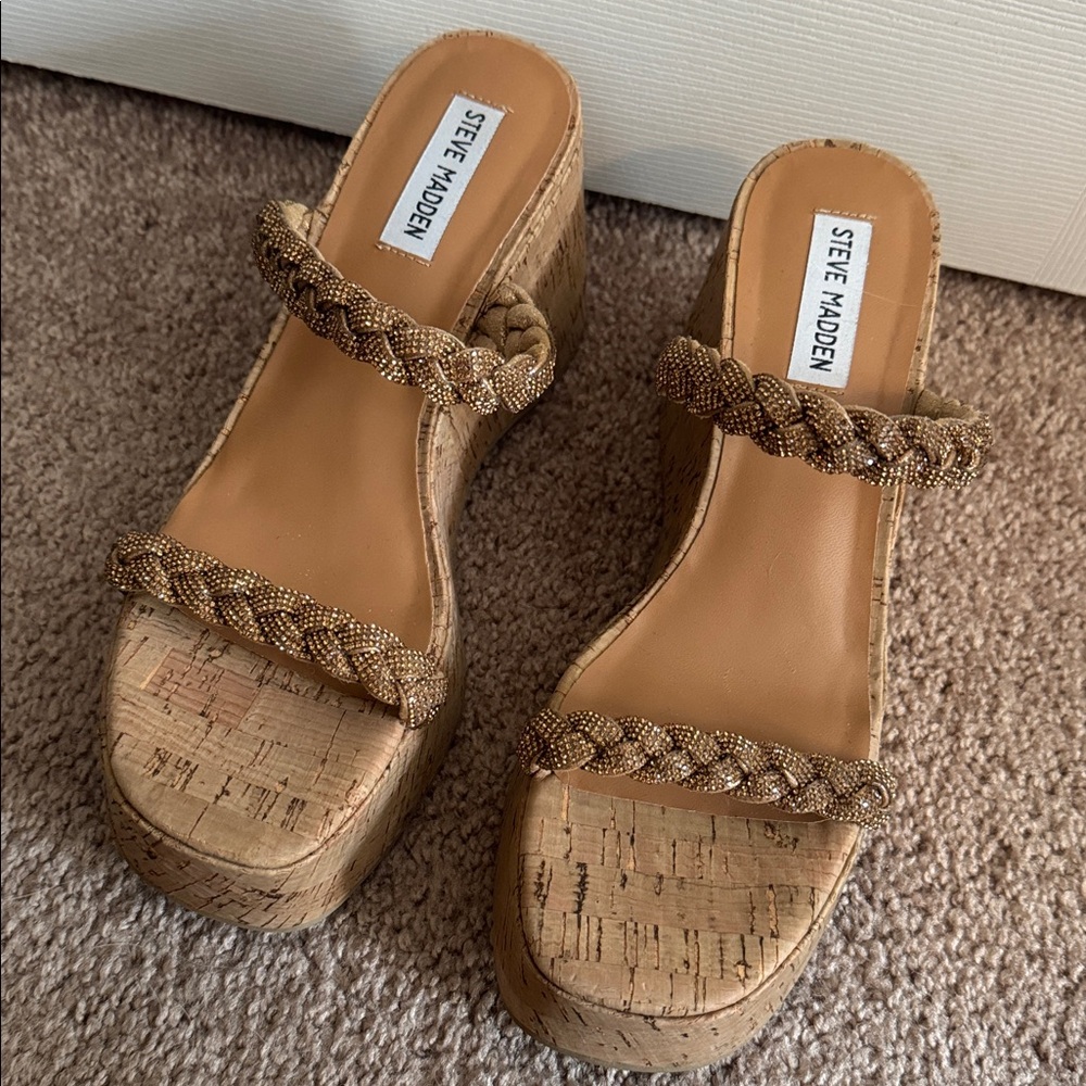 Steve Madden Tan Cork Wedge Sandals